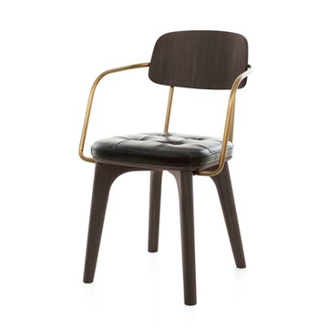 Utility V 扶手椅（深棕橡木、黑皮革）