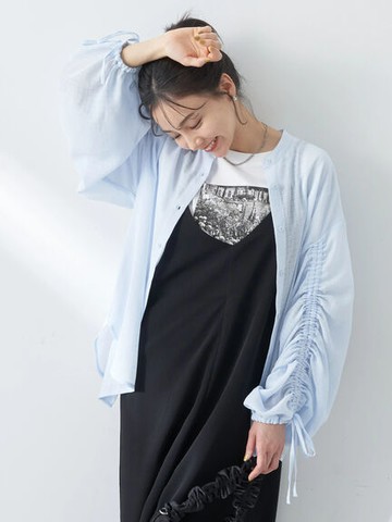 素面微透感抽繩設計長袖襯衫(1L42L0A1130) - earth music&ecology