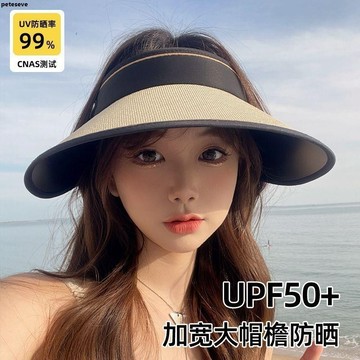 【大帽沿遮陽帽】女士草編帽子 空頂防曬遮陽帽 新款遮臉 夏天草編 顯瘦時尚太陽帽 紫外線騎車 防曬帽子 夏天帽子