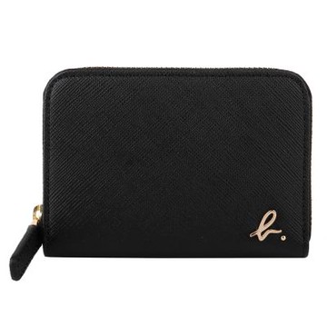 agnes b. 草寫金 小b.logo 防刮拉鍊卡夾/零錢包(黑)