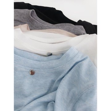 絲滑涼感天絲長袖t恤女夏季透氣薄款寬松顯瘦學生圓領防曬針織衫