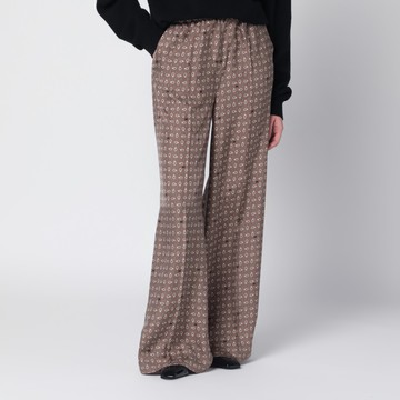 Mud-coloured printed silk trousers