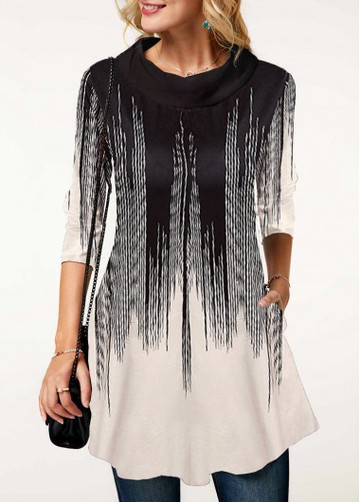 Cowl Neck Striped Three Quarter Sleeve Blouse