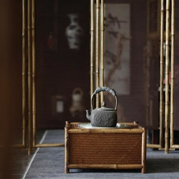 中式復古梅鹿竹席面炭爐 圍爐煮茶 火缽家用茶室烤火爐