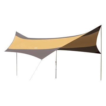 頂級遮陽防水天幕帳篷 190T滌綸布 PU2000mm塗銀 適用7-9人  天幕5.6 x 5.5m  黃咖啡色