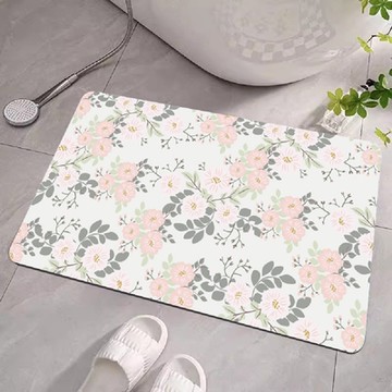 【帕斯特地墊】雙層超吸水浴室防滑地墊 居家浴室 快速吸水 速乾防滑 腳踏墊 淡雅春花 40*60cm(地墊)