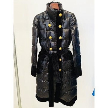 艾菲巴爾曼新款明星時尚金色雙排扣系腰帶金絲絨邊飾長款羽絨服