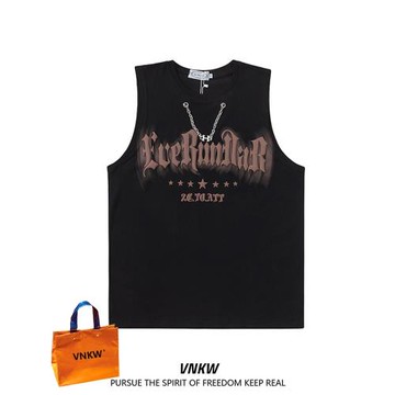 歐美式潮牌外穿坎肩男發泡字母印花背心女夏季ins街頭純棉無袖T恤