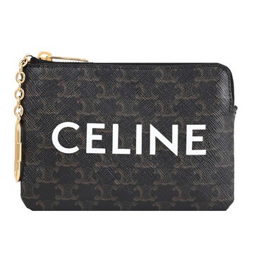 CELINE TRIOMPHE 燙印LOGO印花鑰匙包/卡包/零錢包.深咖