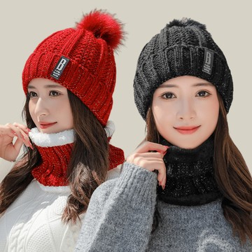 現貨-冬季帽女韓版休閒加絨毛線帽保暖防寒秋冬針織帽時尚女冬 毛球毛帽圍脖