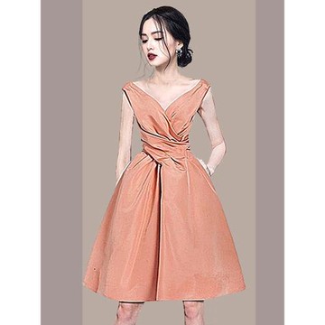 輕奢高定聚會洋裝小禮服女宴會名媛高級感褶皺收腰中長款連衣裙子