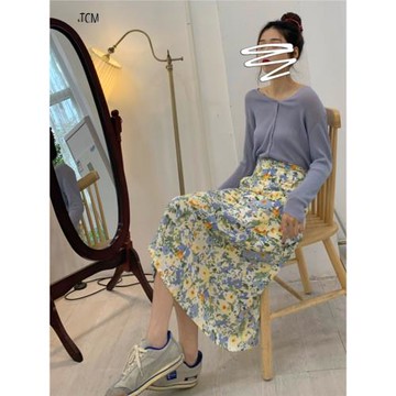 法式雪紡裙油畫莫奈碎花a字裙女2025夏新款中長款半身裙遮胯顯瘦