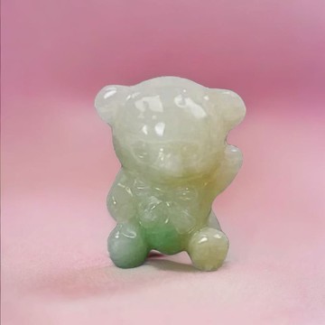【熊熊玉見你】綠飄黃花翡翠可愛小熊擺飾|天然緬甸翡翠A貨|送禮