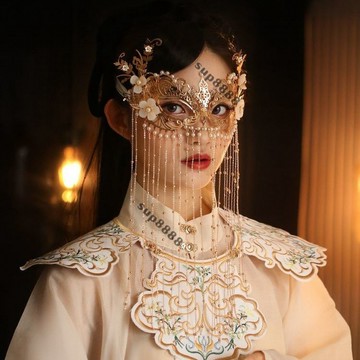 桃園出貨複古風漢服麵具裝造型道具麵簾女寫真流蘇僊氣遮麵金色配飾頭飾品