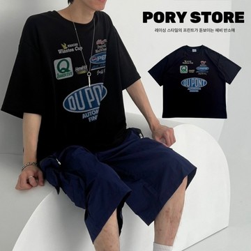 【PORY STORE】韓國 賽車風 重磅 落肩 寬鬆 短tee 短袖上衣 短袖 男女皆可