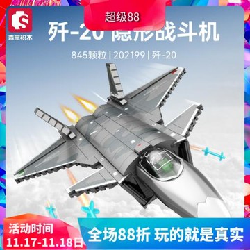 中國積木森寶軍事系列殲-20隱形戰斗機男孩拼裝飛機玩具兒童禮物