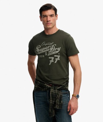Superdry Men's Leather & Boot Co Script T-shirt Green Size: M