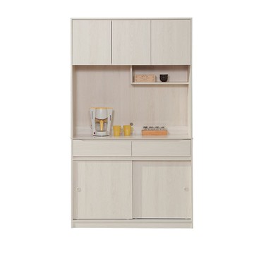 直人木業-DA奶油白榆木亮面陶板滑門上下櫥櫃組122公分