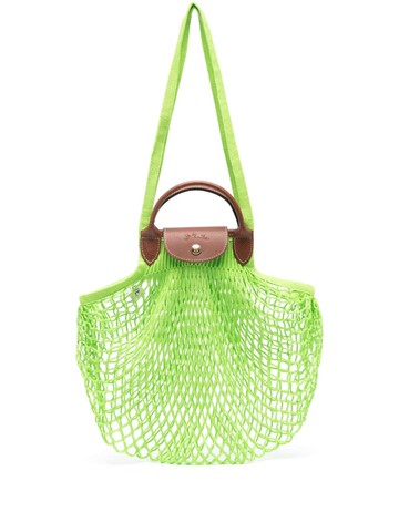 Longchamp - large Le Pliage Filet Mesh shoulder bag - women - pure cotton/Calf Leather - One Size - Green