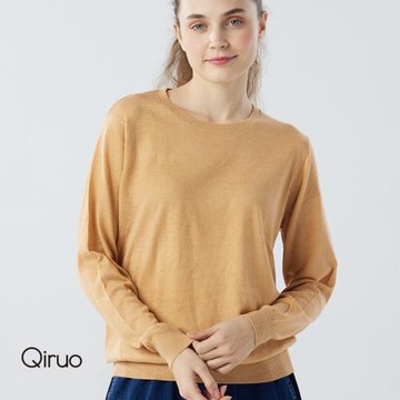 【Qiruo 奇若】秋冬專櫃針織長袖上衣0182A-90亮橘色小圓領百搭