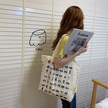 韓國chic風復古相機單肩包ins學院印花手提女包學生大容量帆布包