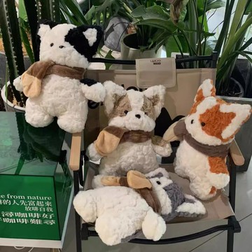 可愛圍巾修狗毛絨公仔小柯基狗玩偶布娃娃睡覺抱枕送聖誕禮物女生