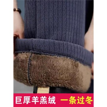 灰色雪尼爾闊腿褲女秋冬松緊腰抽繩顯瘦加絨直筒女褲子加厚休閑褲