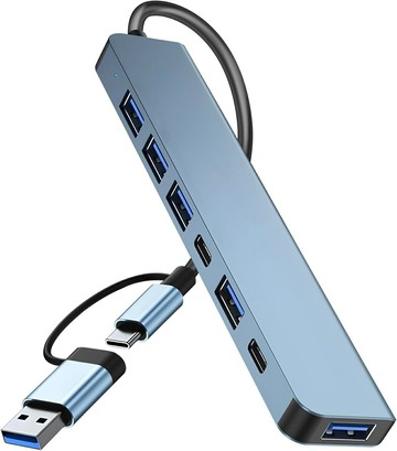 【易控王】USB七合一集線器 USBA+C 外接電源 USBA3.0+2.0*4+Type-C*2(40-742-06)