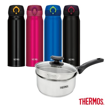【THERMOS膳魔師 】超輕量保溫瓶600ml+不銹鋼附瀝水蓋雪平鍋18cm(JNL-60+SPC-S18)