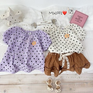 🌈✨mix1001 抓折感小星星吊珠造型上衣✨兒童可愛點點印圖上衣 5-17