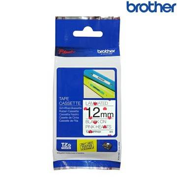 Brother兄弟 TZe-MPPH31 心心相印底黑字 標籤帶 創意護貝系列 (寬度12mm)標籤貼紙 色帶