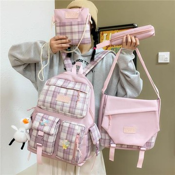 四件套背包高中大學生清新帆布書包女ins百搭森系初中生雙肩包潮