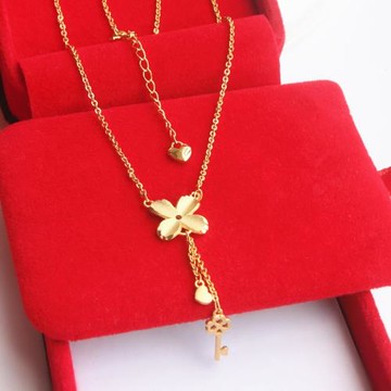 鍍金首飾18K黃金項鏈流蘇吊墜時尚不易褪色細鎖骨鏈花朵小熊星星