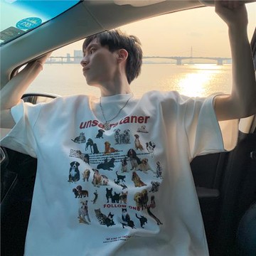 純棉t恤男短袖潮牌寬松青少年初中生半袖上衣夏季高中生圓領體恤