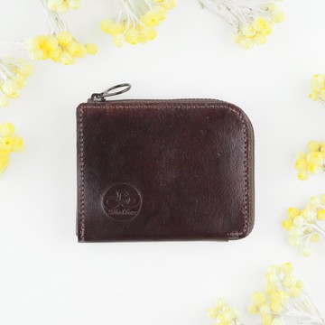 L型拉鏈零錢包 知性款 咖啡紅色 手工製作