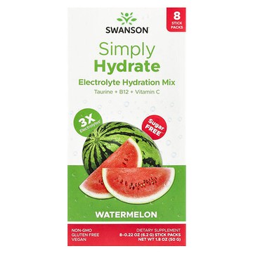 Swanson, Simply Hydrate，電解質補水混合飲品，西瓜味，8 條，每條 0.22 盎司（6.2 克）