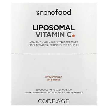 Codeage, Nanofood，脂質體維生素 C，柑橘香草味，32 袋，每袋 0.5 液量盎司（15 毫升）