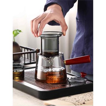 側把日式沖茶器高檔木把家用簡約大號煮茶壺加厚耐高溫玻璃泡茶壺