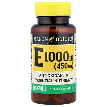 Mason Natural, 生育酚乙酸酯，450 毫克（1,000 國際單位），50 粒軟膠囊