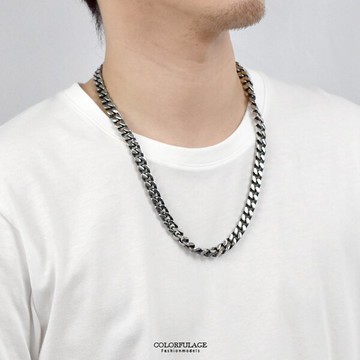 鋼鍊 豪邁烤黑繩索扁型環項鍊【NB990】