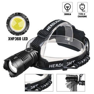 強光手電筒xhp360 LED手電筒超亮遠射手電筒伸縮變焦手電筒USB充電手電筒