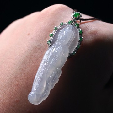 冰種翡翠念珠觀音菩薩項鍊18K金鑽石 | 天然緬甸玉翡翠A貨 | 送禮