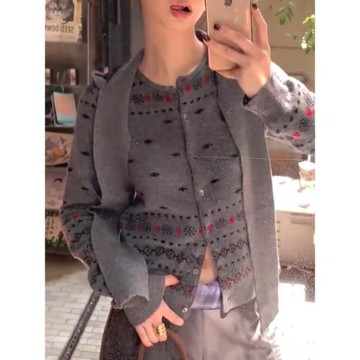 (免運)費爾島毛衣開衫女秋季新款圓領復古針織衫外套修身miu系穿搭上衣