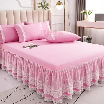 床裙單件三件套公主風床裙罩床裙款床群床單帶裙邊四季通用款【聚寶屋】