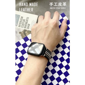 男友表帶限量版真皮手工縫線適用iwatch蘋果applewatch手表723456