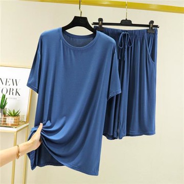 莫代爾男士短袖t恤夏季圓領大碼薄款套裝加肥加大寬松上衣兩件套