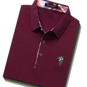 酒紅色男士短袖t恤保羅polo衫商務休閑純棉翻領體恤父親裝品牌夏