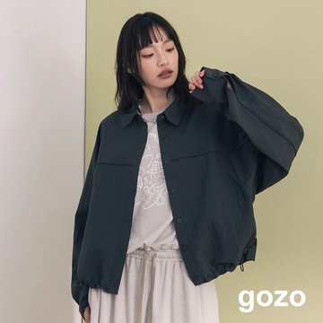 【gozo】造型調節下擺抽繩寬版襯衫外套(淺灰/深灰_F) | 女裝 襯衫領 百搭