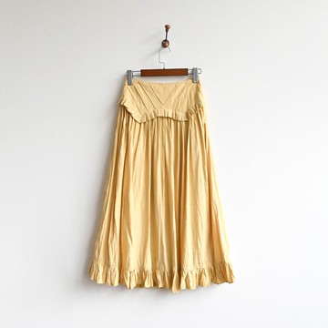 【蛋植物古著】溫柔陽光荷葉綴飾高腰古著長裙