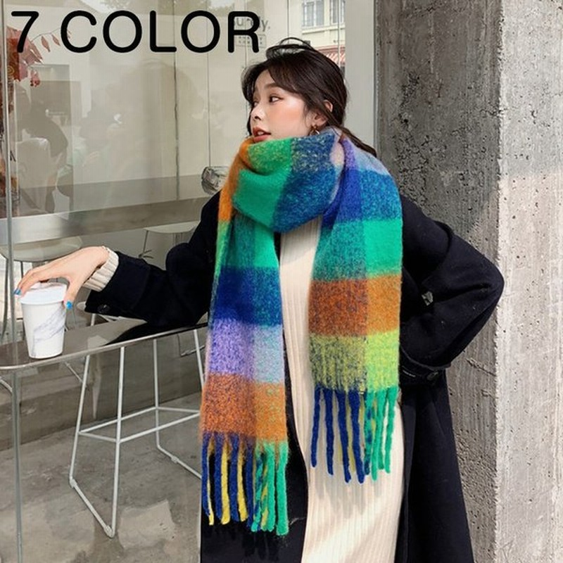 ストール ショール マフラー チェック柄 スクエア模様 厚手 モコモコ あたたかい 防寒 おしゃれ 可愛い フカフカ お出かけ デート 出勤 学生 ス 通販 Lineポイント最大get Lineショッピング